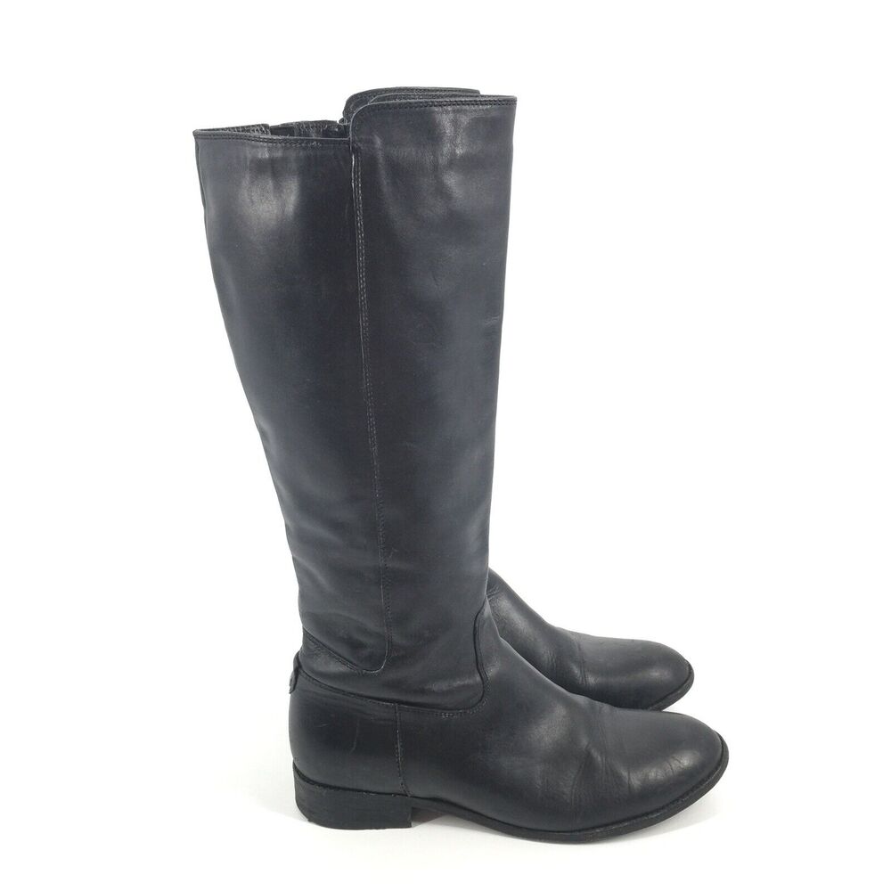 Johnston & Murphy Knee High Leather Boots Size 9.5 Womens Solid Black 78-56161